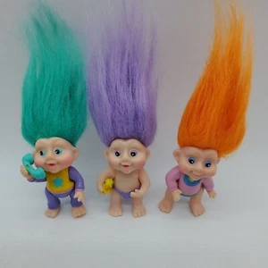 Applause Troll Doll Lot Of 3 Magic Baby Trolls Purple Orange Teal Vintage 1991 - Picture 1 of 12