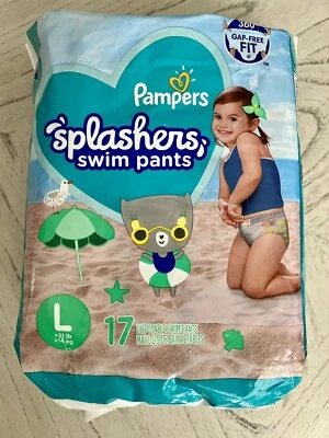 Nuevo~Pantalones de natación Pampers Splashers~grandes~17 desechables~sin huecos~ajuste 31 libras+ pañal Foto 1 de 3