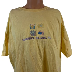 Vintage 90s Sanibel Island Florida T Shirt Mens Size XL Yellow Beach Embroidered - Picture 1 of 4