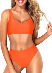 Women's Two Piece Scoop Neck Bikini Set - Sporty High Waist- Size Large - Picture 1 of 5