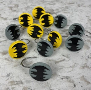 Set of 12 ~ BATMAN / BAT SIGNAL ~ Gray & Yellow Shower Curtain Hooks - Picture 1 of 5