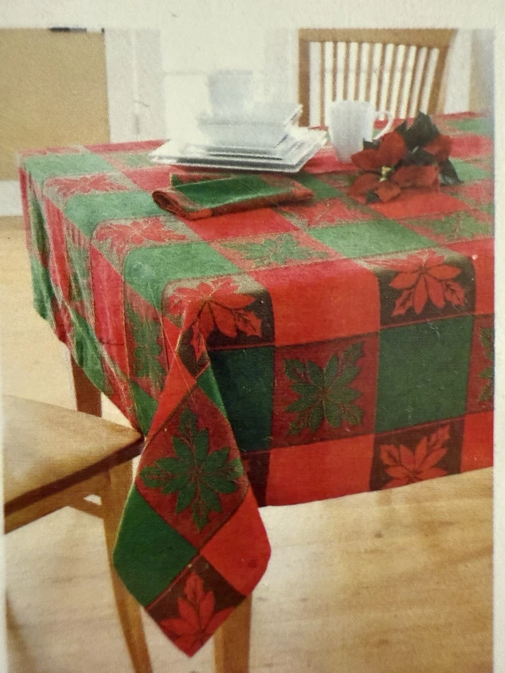 NEW POINSETTIA PLAID Tablecloth 60” x 84” Living Quarters Lifestyles 100% Cotton - Image 1 of 4