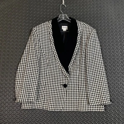Blazer Koret para mujer pata de gallo mezcla de lana cuello de terciopelo negro blanco talla 27 XL Foto 1 de 4