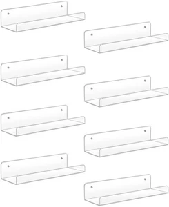 Acrylic Shelves,8 Pack 15 Inch Floating Wall Mounted Shelves, Funko Pop Displ... - Picture 1 of 6
