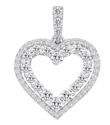 9CT HALLMARKED WHITE GOLD 0.50 CTS NATURAL DIAMOND DOUBLE HEART PENDANT & CHAIN - Image 1 of 4