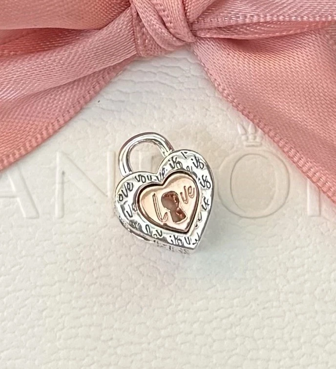 Neu original Pandora Charm teilbares Herz „Schloss“ silber 925,14 Karat rosé - Bild 1 von 4