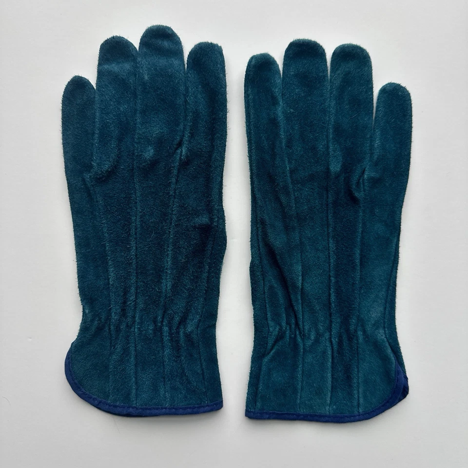 复古 20 世纪 80 年代蓝绿色皮革手套女式 100% 皮革柔软衬里冬季连衣裙 — 第 1/4 张图片