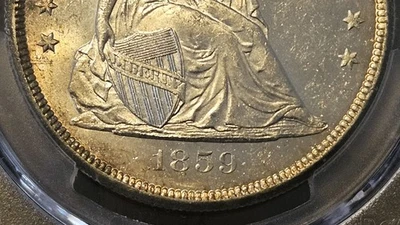 1859 O SEATED LIBERTY  DOLLAR PCGS MS 61 BRIGHT WHITE FULLY STRUCK Honest Photos - Image 1 of 4