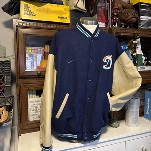 Miami Dolphins Nike Letterman Jacket Y2K Wool Leather Snap Button Men 2XL XXL - Picture 1 of 10
