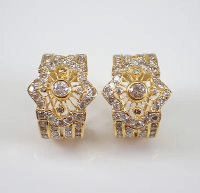 0.75Ct Round Moissanite Estate Half Hoop Huggies Earrings 14k Yellow Gold Plated - Image 1 of 4
