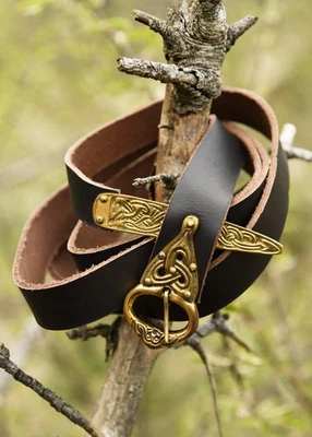 Cintura lunga celtica medievale vichinga in pelle con raccordi in ottone rievocazione LARP - Immagine 1 di 4