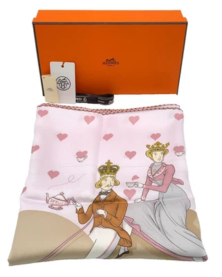 Auth Hermes Carre 70 Tea Time Pink x Multicolor Silk Scarf W/Box SK100100 - Image 1 of 4
