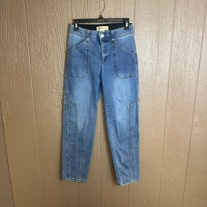 Democracy "Ab" Solution Barrel Leg Jeans Size 2 Medium Wash Elastic Waist Retro - Picture 1 of 6