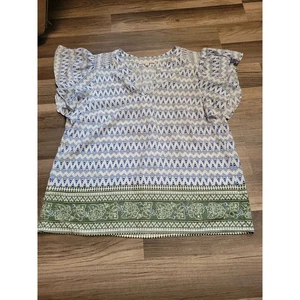 Skies are blaue Kurzarm Muster Bluse Gr. M - Bild 1 von 6