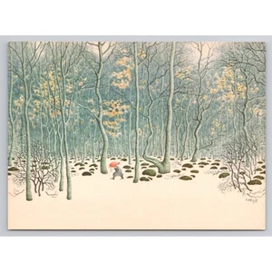 AK Lennart Helje Vintage Schwedische Kunstkarte Winterwaldszene - Bild 1 von 2