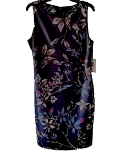 Ivanka Trump 12 Sheath Dress Black Floral Sleeveless Ruched Knee Length Classic - Picture 1 of 9