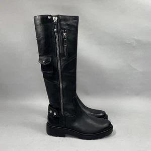 Sam Edelman Lacy Boots Women's Size 7 Black Leather Knee High Motorcycle Moto - Picture 1 of 16