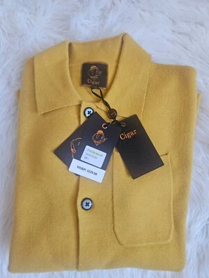 TALLA L CIGAR (nuevo) Suéter Amarillo Manga Larga Para Hombre #SWJ1408 LOTE #615 Foto 1 de 4