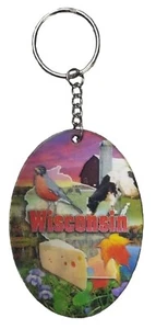 Wisconsin 3D Oval Double Sided Key Chain - Imagen 1 de 2