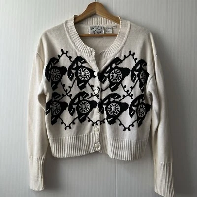 Michael Simon Telephones Novelty 90’s Knit Sweater White Black Button Front SP - Image 1 of 4