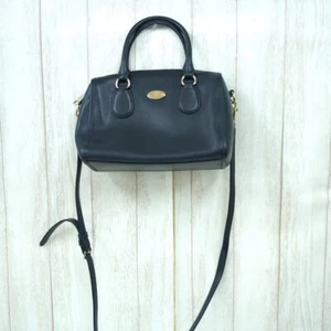 COACH 2WAY Mini Boston Bag Shoulder Bag Crossbody Leather Navy Used from Japan - Picture 1 of 24