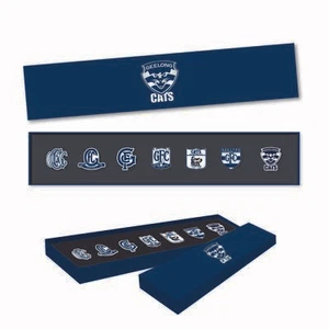 333485 JUEGO DE 7 PINES COLECCIÓN DE 7 PINES DE GATOS GEELONG AFL EN CAJA DE PRESENTACIÓN - Imagen 1 de 2
