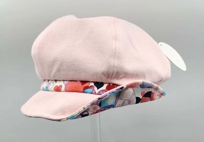 * ¡GUAU! GORRA DE NEWSBOY VINTAGE DE ALGODÓN ROSA CON CORAZONES MULTICOLORES ESTILO AÑOS OCHENTA * Foto 1 de 4