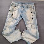 Akoo Distressed Mens Jeans No Rivals Zip Pockets Size 40 x 34