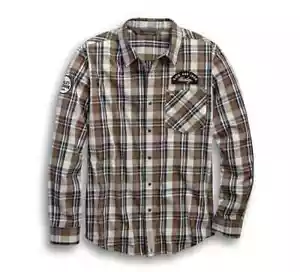 Camicia da uomo Harley-Davidson Kick Ass ferro manica lunga marrone a quadretti abbottonati - Foto 1 di 3