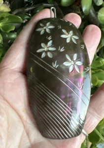 Large Vintage Rare Iridescent Abalone Shell Mother of Pearl Inlay Hair Barrette - Picture 1 of 19
