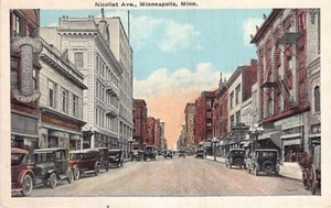 Postal MN: Nicollet Avenue, Minneapolis, Minnesota, antigua WB 1920 - Imagen 1 de 2