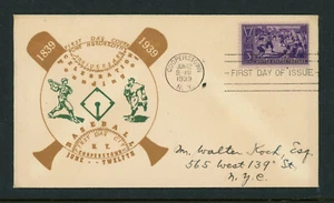 1939 FDC Service USA Scott # 855-76 Parson Cachet VF Cover Baseball MLB 100 yrs - Picture 1 of 2