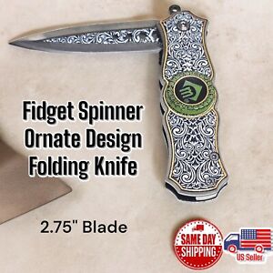 Fidget Spinner Ornate Design 6" Pocket Folding Knife Hunting Camping Woodwork