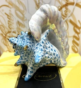 HEREND MEDIUM CONCH SHELL TURQUOISE FISHNET FIGURINE,3,25" WIDE,BRAND NEW BOXED - Picture 1 of 5