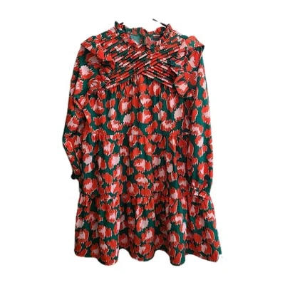 Vestido Michelle McDowell Mujer Talla S Rosa Cuello Volantes En Niveles Plisado Teach Usado en Excelente Condición Foto 1 de 4