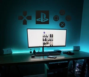 PlayStation Wood Wall Sign Set, PS5 Geometric Home Decor Gift for Gamer 12*16 In - Picture 1 of 6