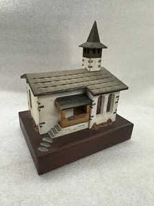 old wooden CHURCH MUSIC BOX - Adeste Fideles & Silent Night - hand made in Swiss - Picture 1 of 10