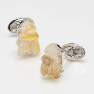 Sterling Carved Mother of Pearl Shell Bees Cufflinks - Picture 1 of 3