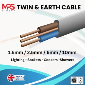 1,5 mm 2,5 mm 6 mm DOPPEL- UND ERDKABEL BELEUCHTUNG/STECKSCHLÜSSEL/HERDDRAHT KABEL T&E GRAU - Bild 1 von 4