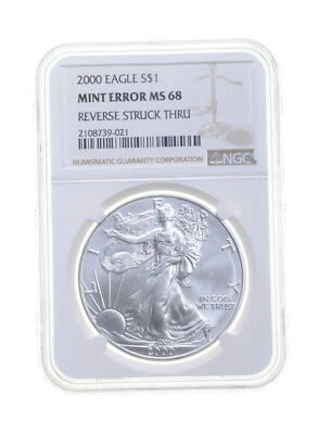 MS68 MINT ERROR 2000 American Silver Eagle - REV Struck Thru - Graded NGC *4378 - Image 1 of 3