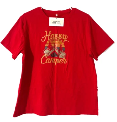 Camiseta de camping Happy Camper para hombre 2XL roja gráfica manga corta Foto 1 de 4