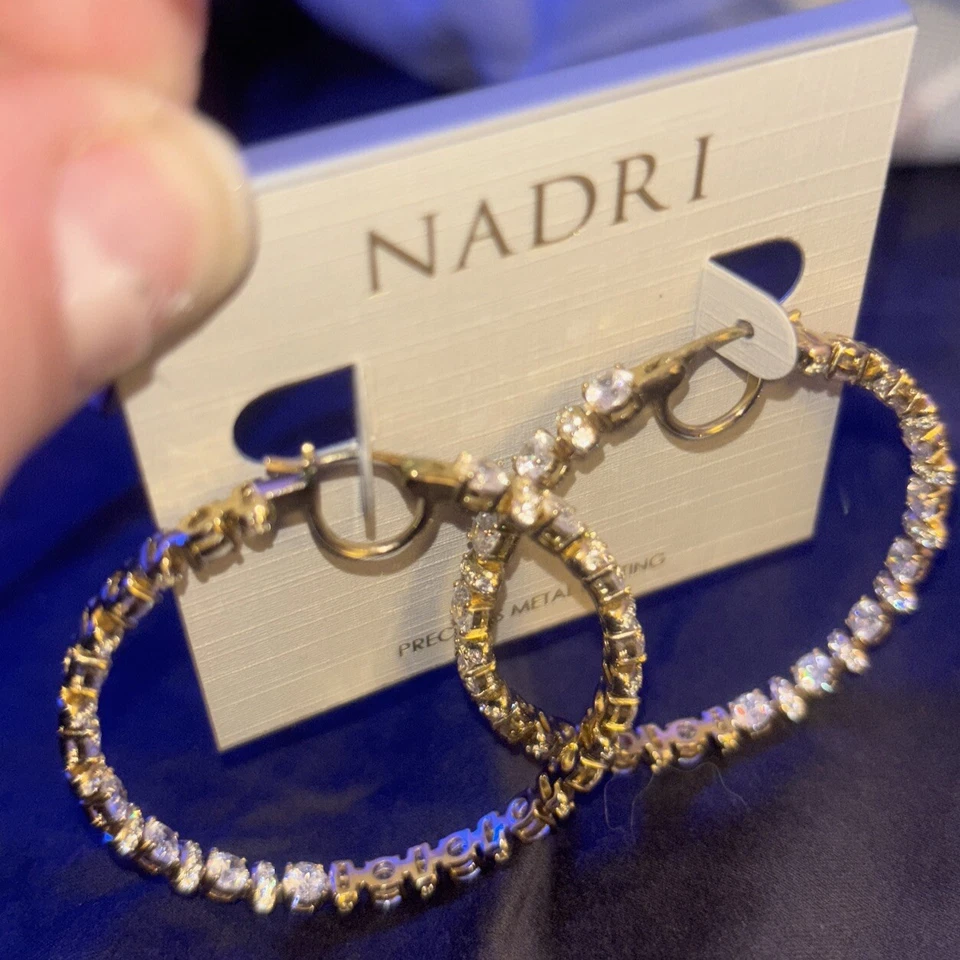 Nadri CZ Earrings Freya Hoop Inside Out Rhodium Plate $175 Bridal - Image 1 of 4