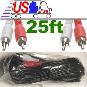 25ft Audio 2RCA Male to 2RCA Male Cable 2 RCA Stereo Red White Aux 2 RCA Wire - Picture 1 of 1