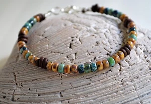 Picasso Unisex Bracelet Beads on Leather Bracelet Boho Thin Bracelet by Yevga - Picture 1 of 7