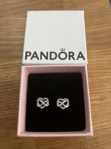 Pandora Sparkling Infinity Heart Stud Sterling Silver Earrings New In Box - Picture 1 of 3