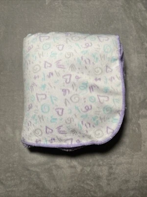 Baby Essentials Blanket White Aqua Scribble Curlicue Heart Plush Purple Sherpa - Image 1 of 4