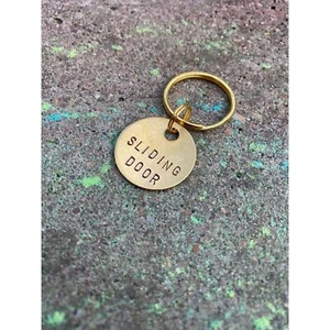 Sliding Door Keychain Key Tag Gold-Colored Brass Metal Label Back Side HandStamp - Picture 1 of 1