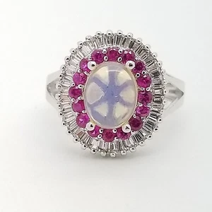 Anillo ovalado de topacio blanco ópalo cabujón de plata esterlina 925 talla 7 - Imagen 1 de 10