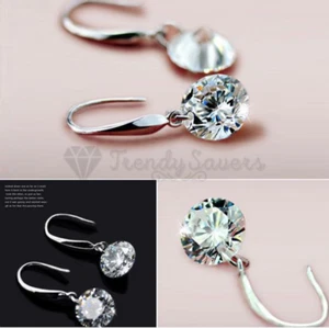 Women's 10mm 925 Sterling Silver Cubic Zirconia Drop Dangle Ear Stud Earring - Picture 1 of 81