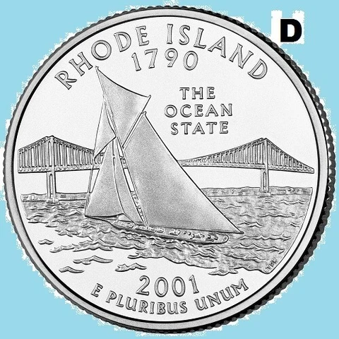 2001 D Rhode Island State Quarter Statehood Denver~ Uncirculated 2nd Cover